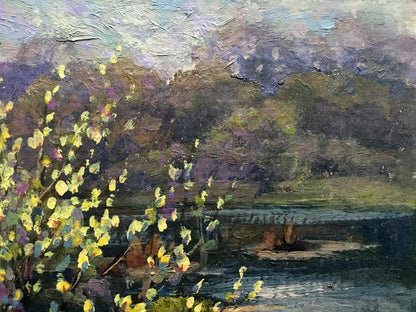 Oil painting Blooming willow and forest Vladimir Batrakov