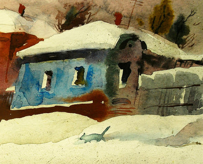 Watercolor painting Winter motif Egor Shvachunov