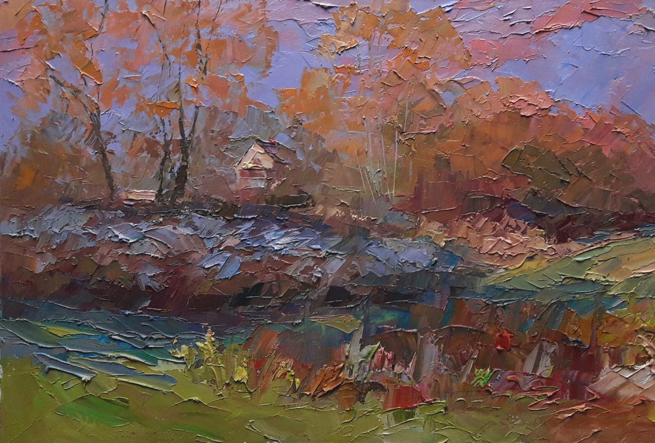The artwork portrays the rich and warm colors of the autumn season