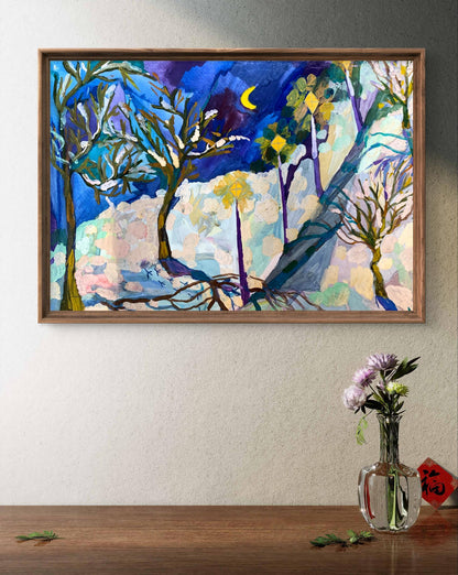 Gouache painting Winter evening in the park Ivanna Yanchuk