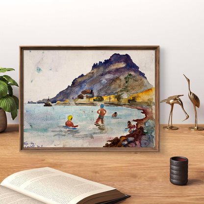 Watercolor painting Swimming in the sea Unknown artist