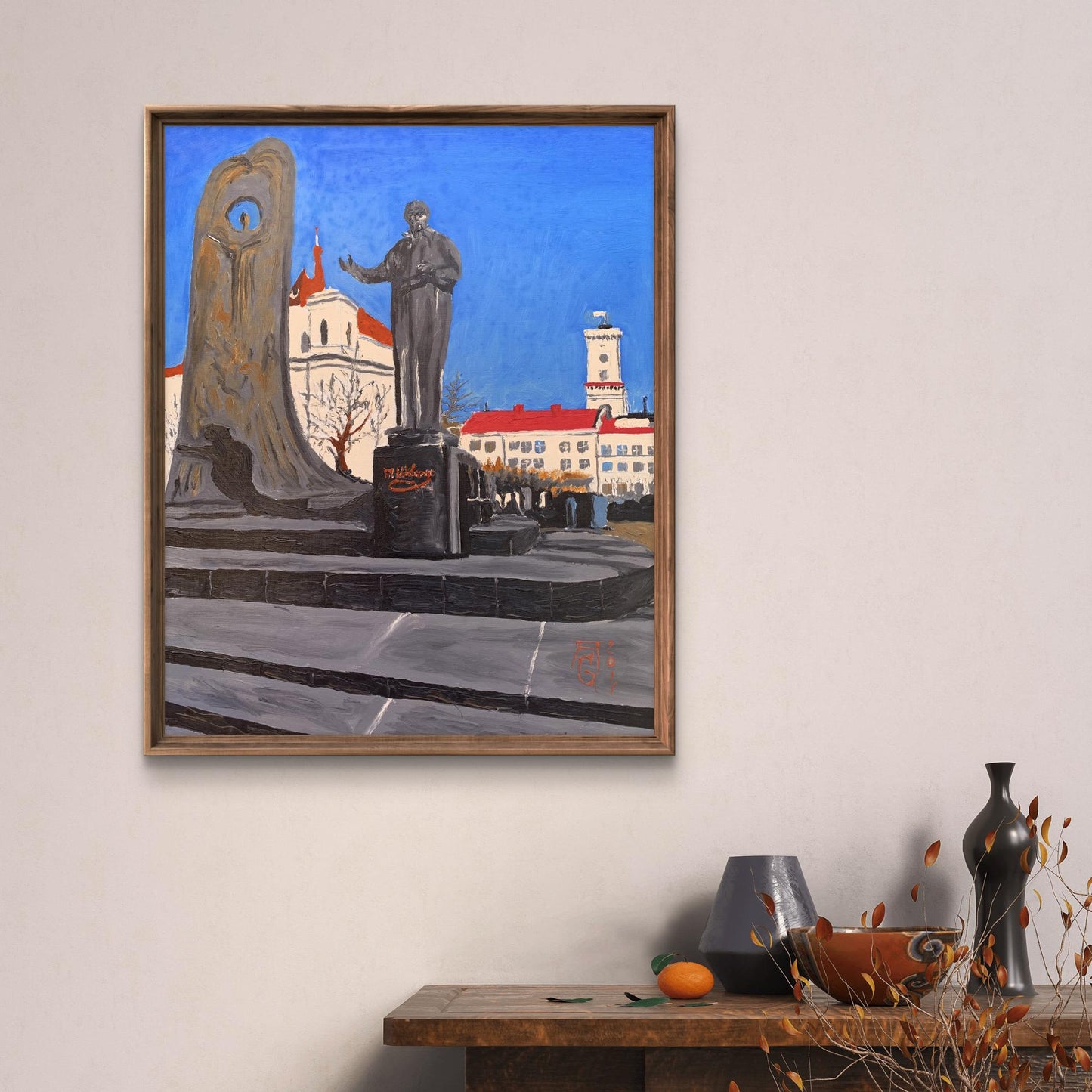 Oil painting City monument in the park Oleksandr Gukalov