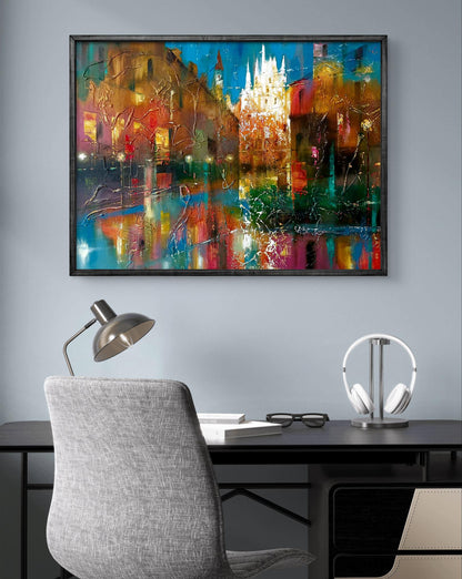 Abstract oil painting Night city lights Anatoly Tarabanov