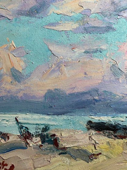 Oil painting Sea pier 