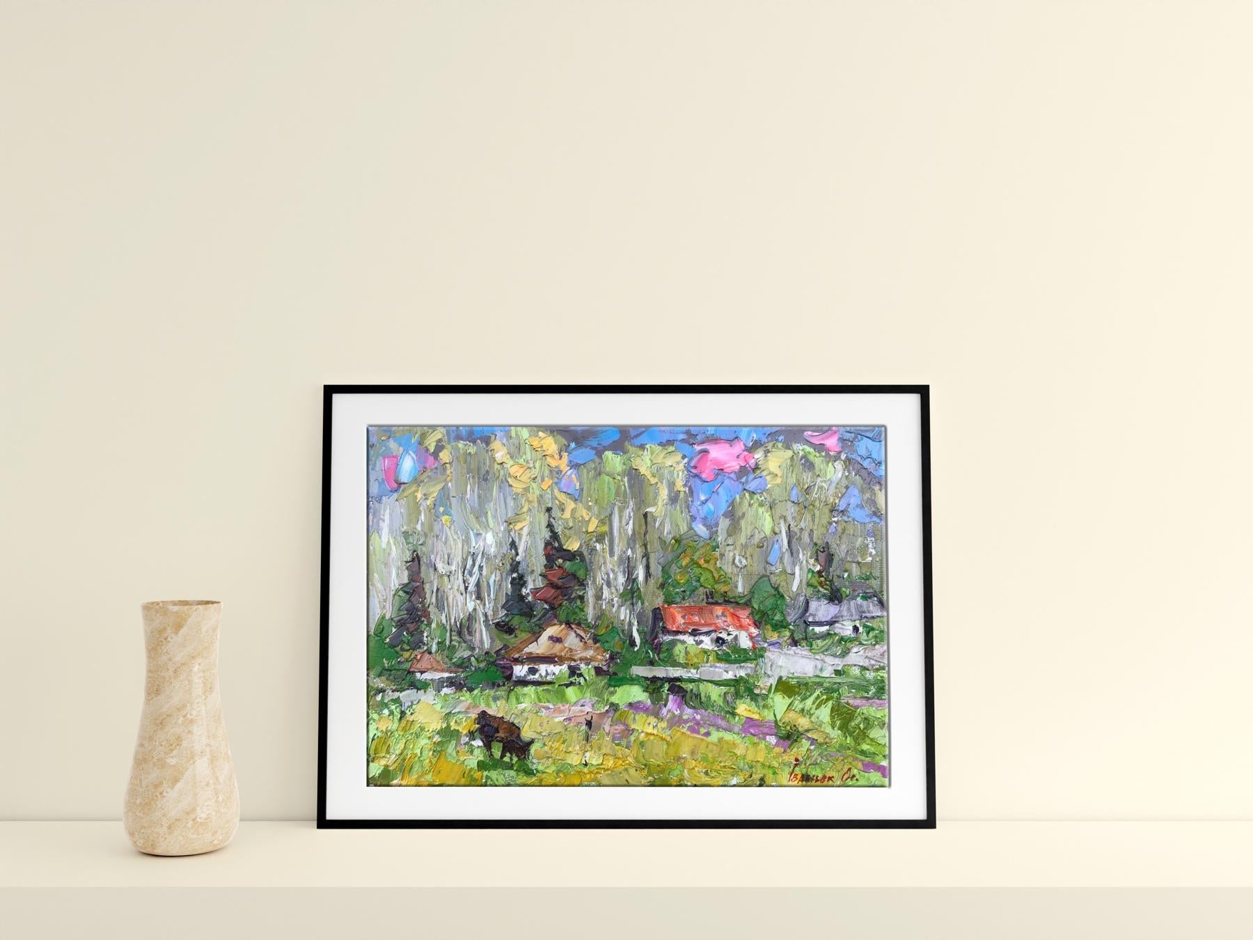 Oil Painting Nature Landscape Village landscape Art 