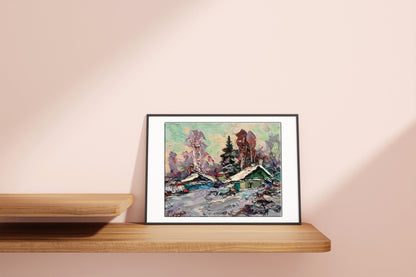 Oil painting Winter sunset 