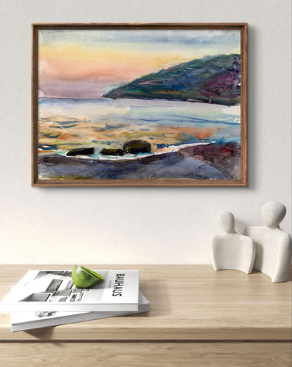 Watercolor painting Sea sunset Unknown artist