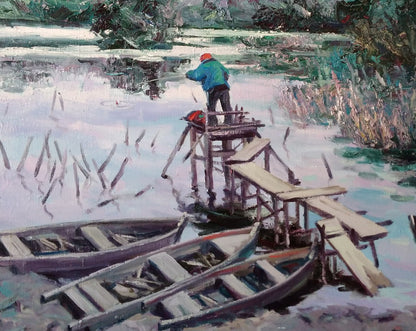 Oil painting River Nature Landscape 