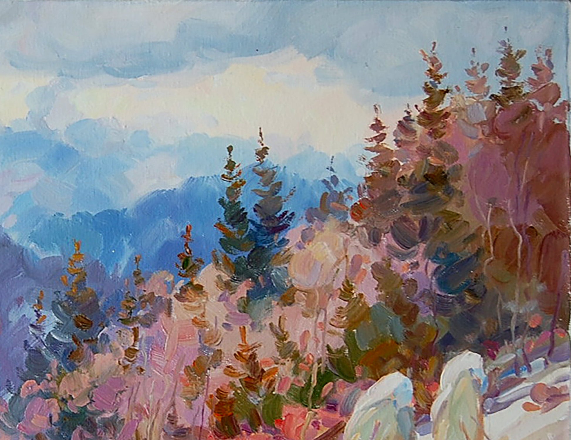 Oil painting Winter Mountain Landscape