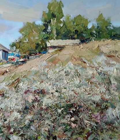 Oil Painting Summer Village Landscape 