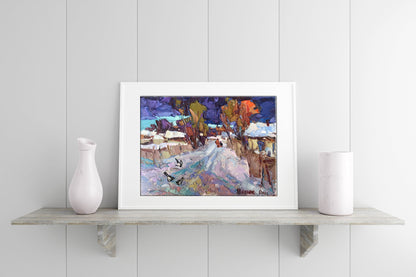 Oil painting street snow