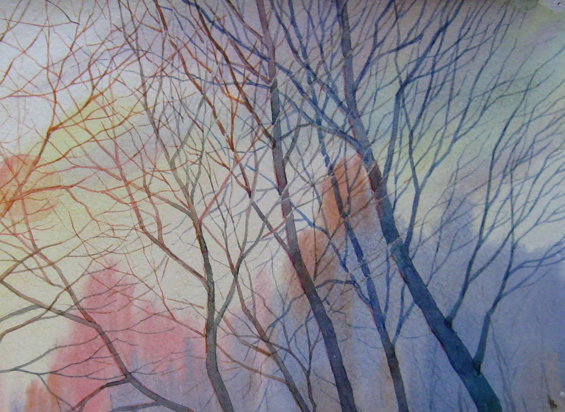 Watercolor painting Winter Landscape Savenets Valery