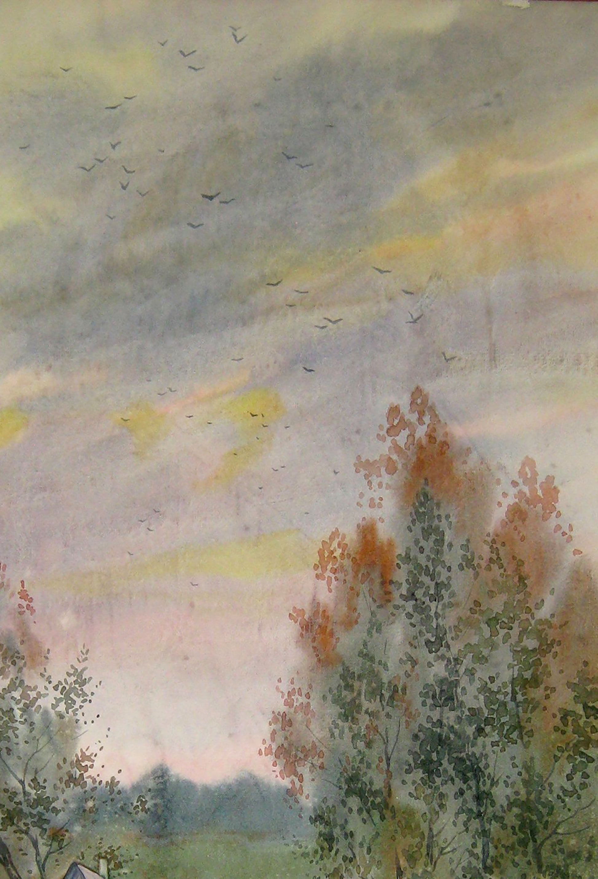 Watercolor painting Rural landscape 