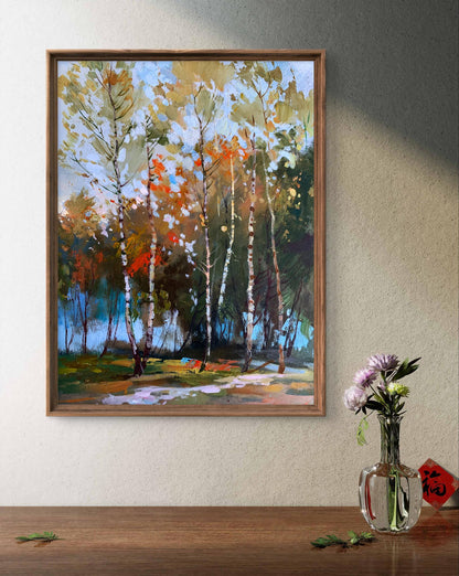 OIl painting Birch autumn forest Yuriy Suprunchuk