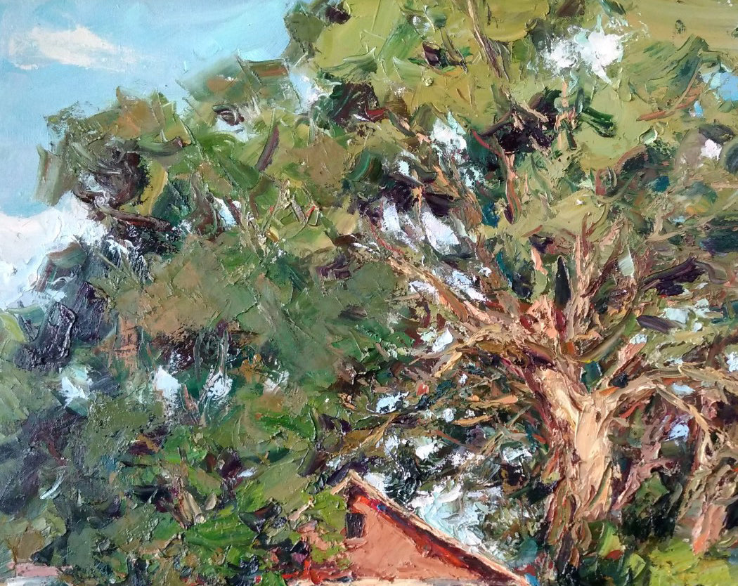 Oil painting rural yard  