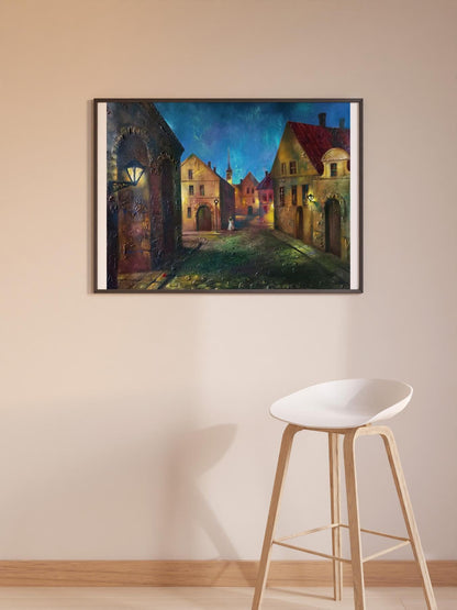 Oil painting Illuminated streets of the night city Anatoly Tarabanov