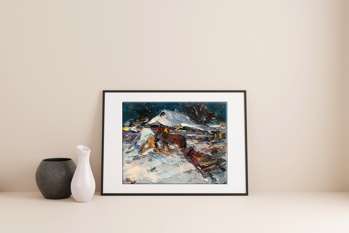 Oil painting winter evening 
