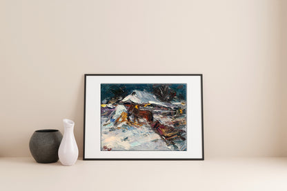 Oil painting winter evening 
