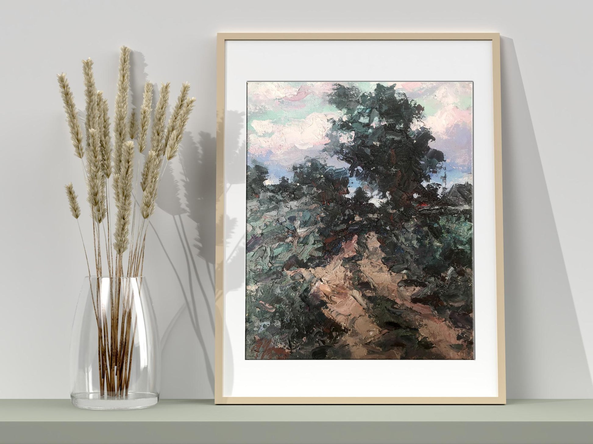 Oil painting evening road 