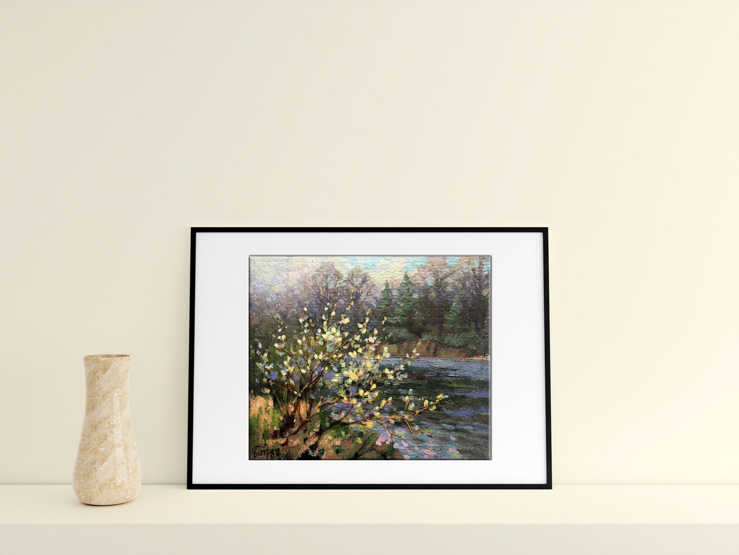 Oil painting Willow blossoms over water Batrakov Vladimir Grigorievich