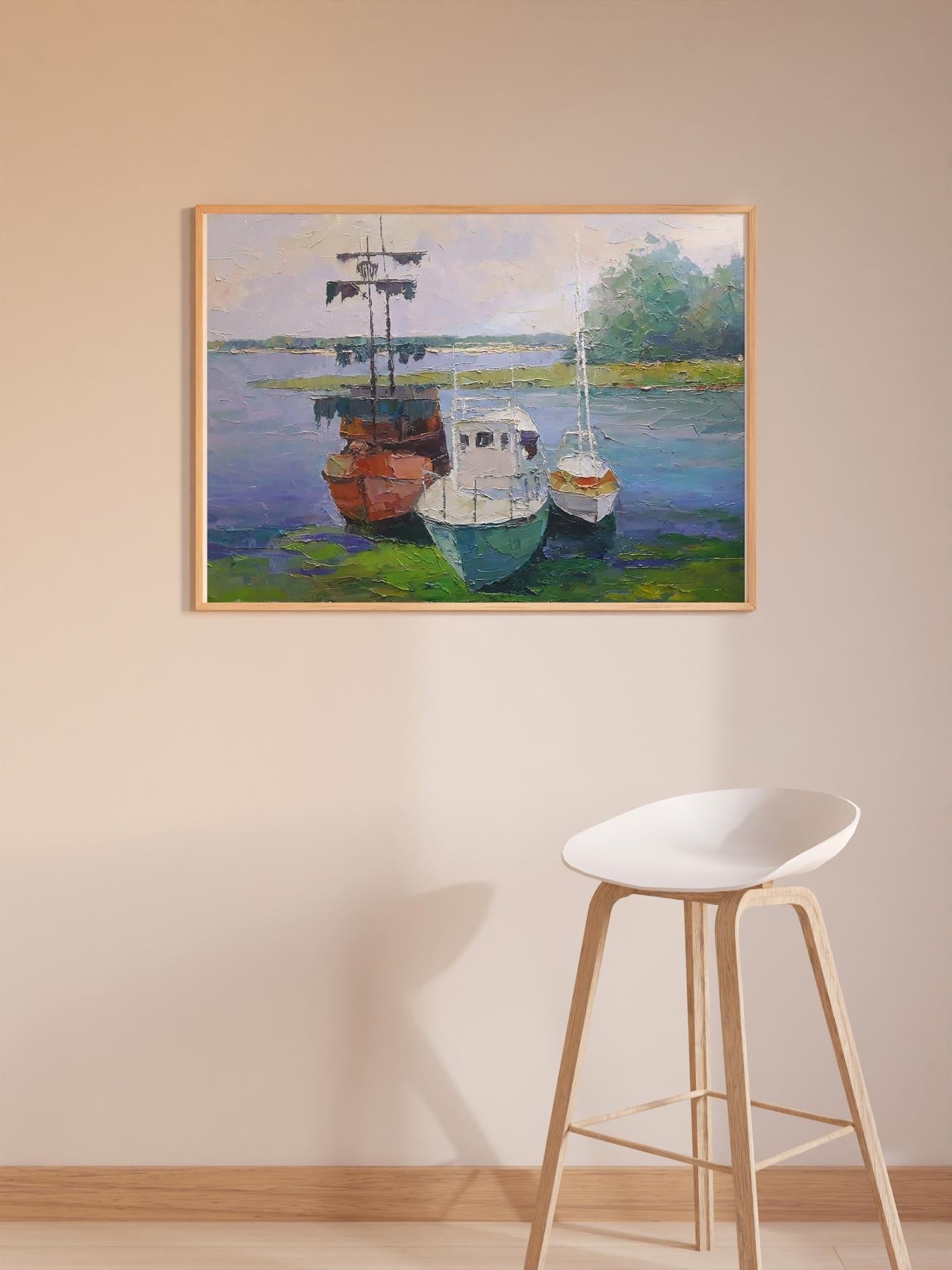 Oil painting Boats on the Dnieper Serdyuk Boris Petrovich №SERB 703