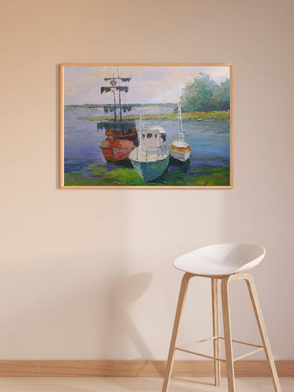 Oil painting Boats on the Dnieper Serdyuk Boris Petrovich №SERB 703