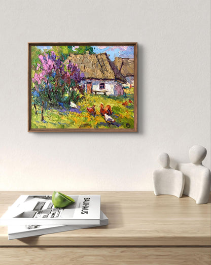 4 Oil painting Chickens grazing in the yard Oksana Ivanyuk