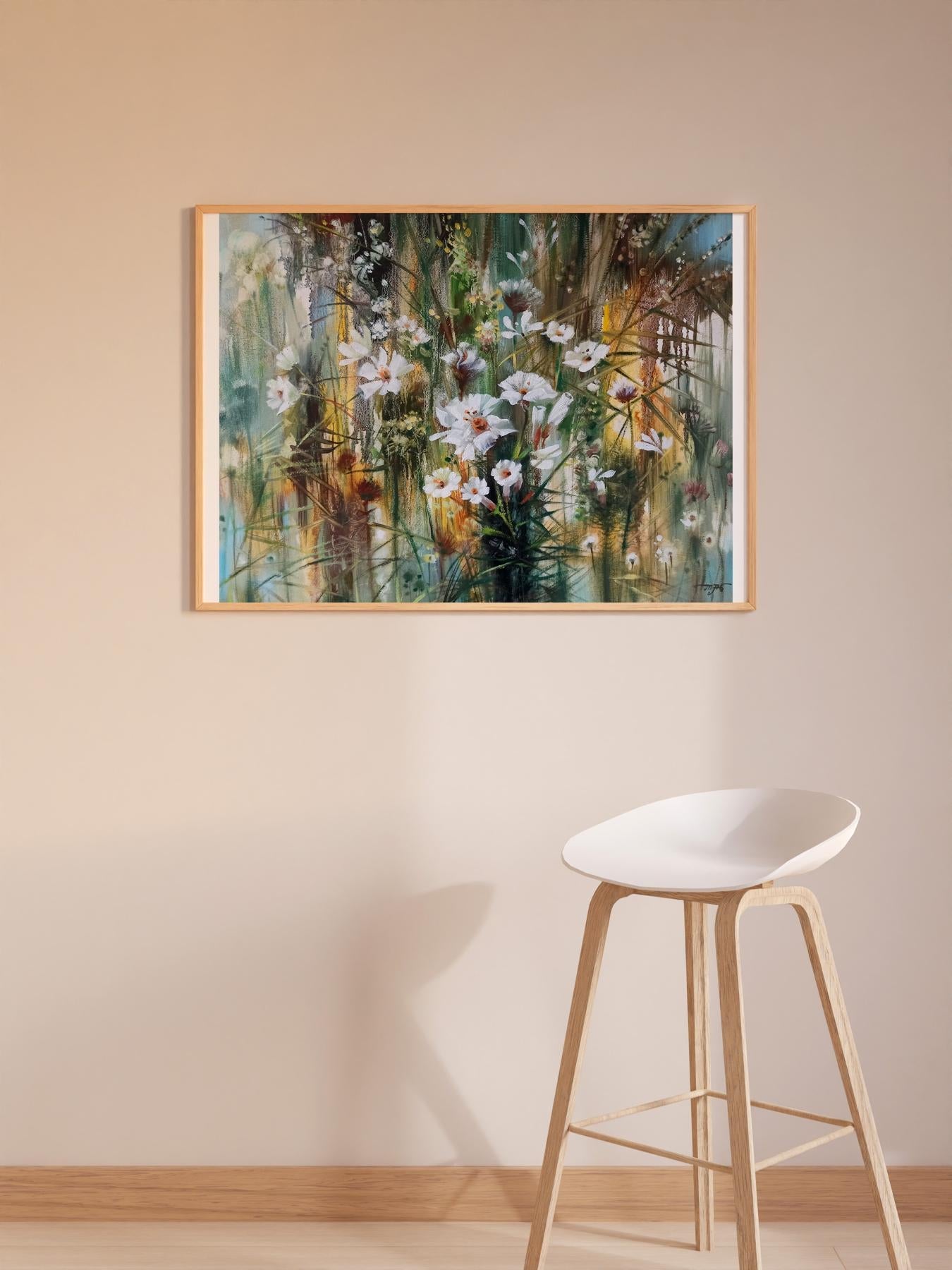 Abstract oil painting White flowers Anatoly Tarabanov