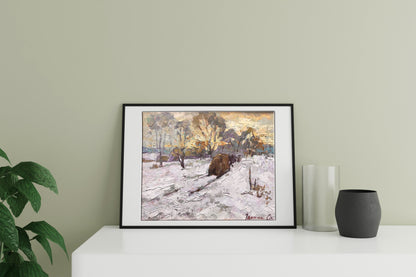 Oil painting In winter they bring hay home Alex Ivanyuk