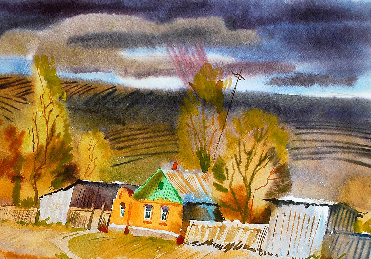 Watercolor painting On the outskirts Egor Shvachunov