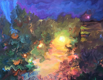 Abstract oil painting Night Cityscape Osnach Olesia