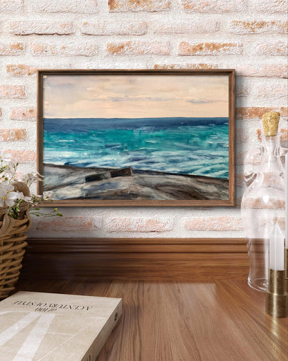 Watercolor painting Evening sea tide Unknown artist