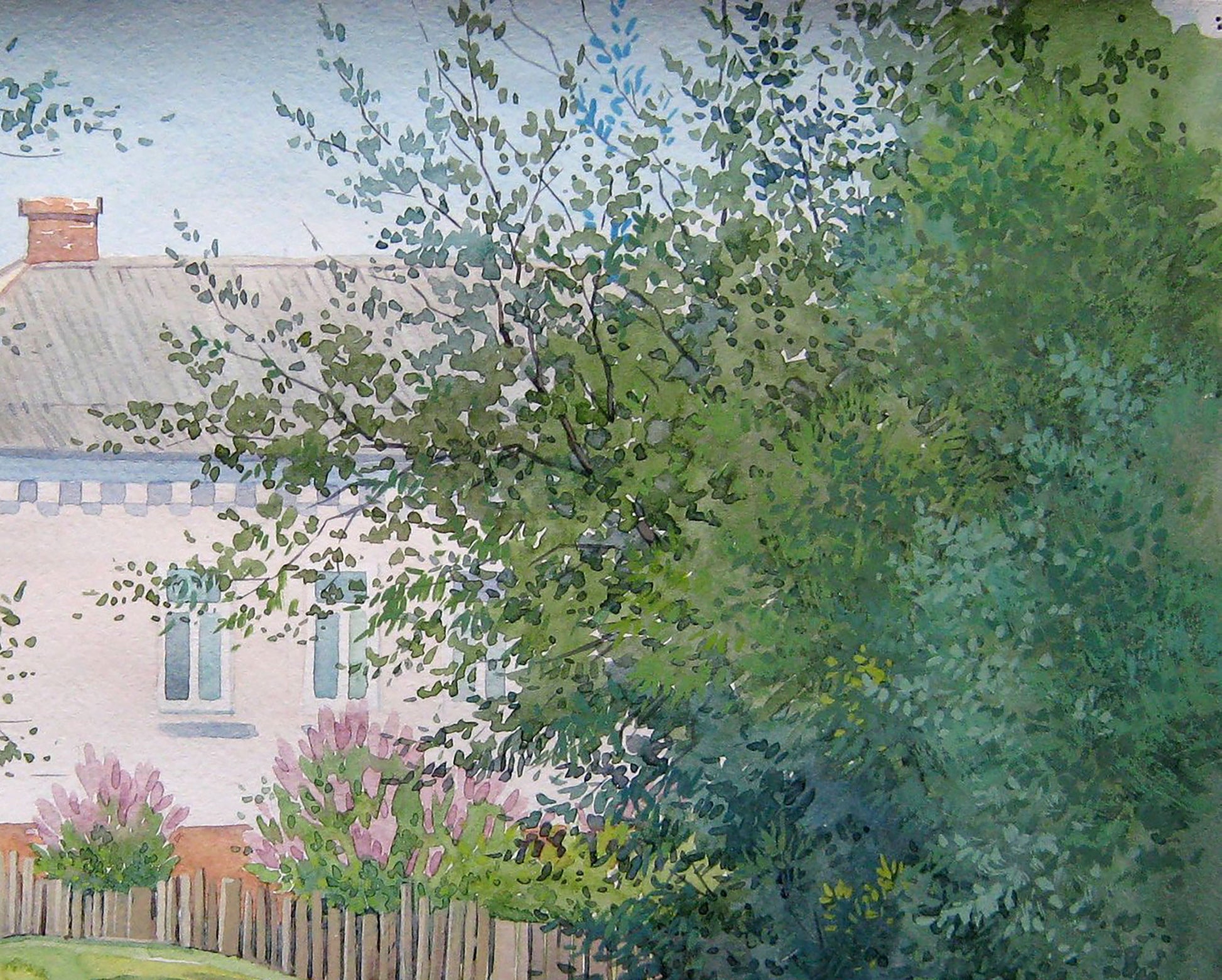 Watercolor painting Spring Village landscape 