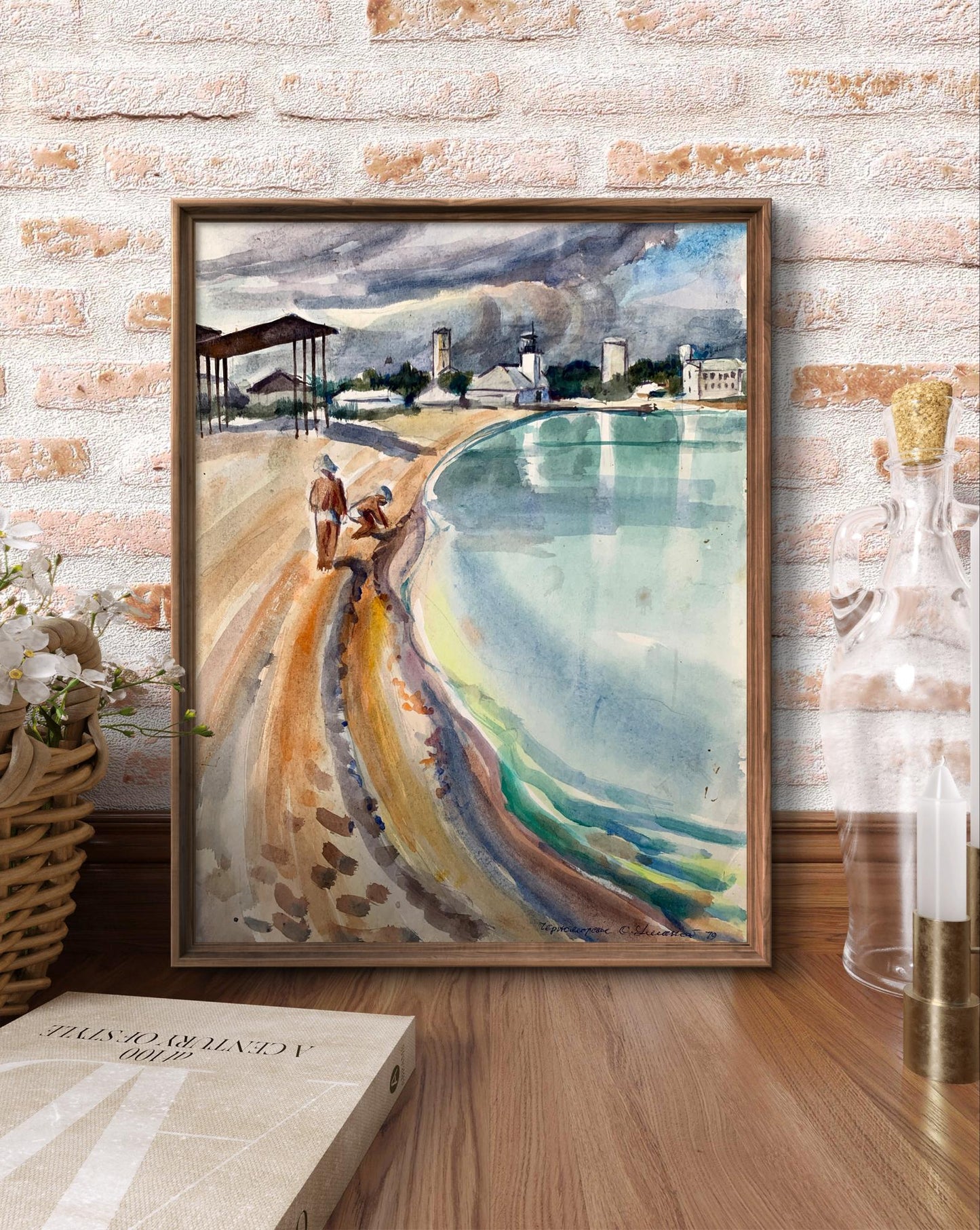Watercolor painting City lake O. Umansky