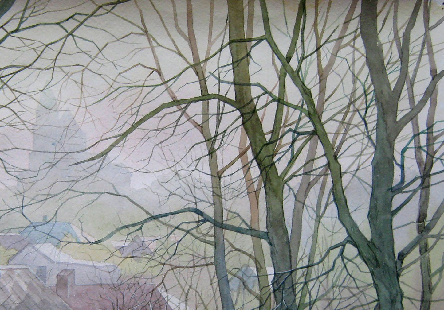 Watercolor painting Summer City Nature 