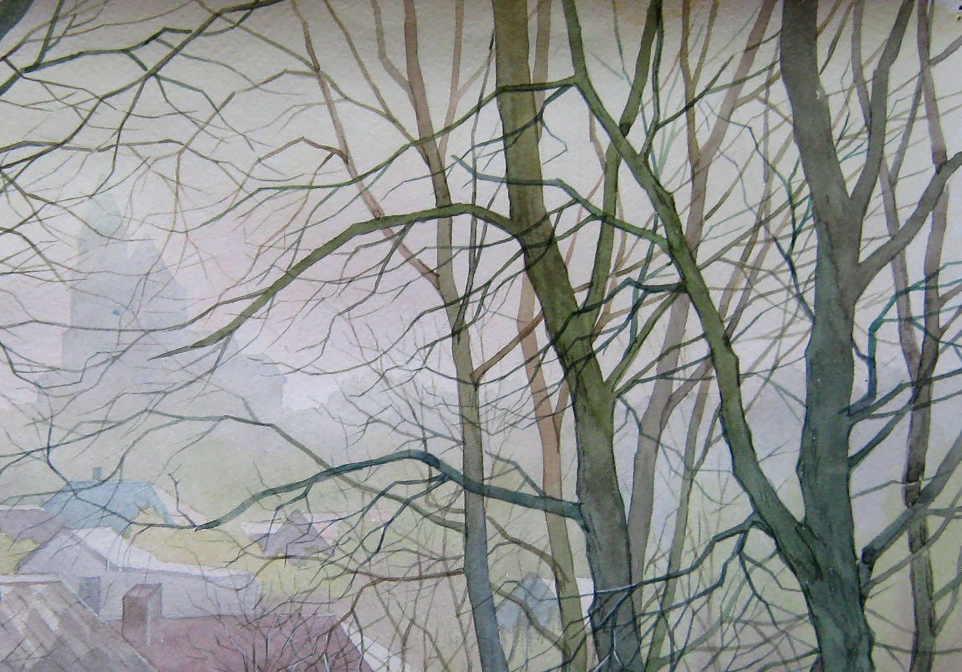 Watercolor painting Summer City Nature 