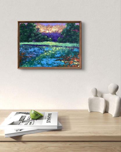 Oil painting Sunset behind the trees V. Zadorozhnya