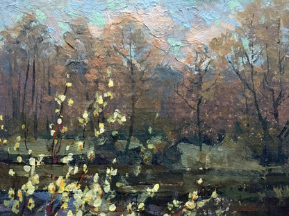 Oil painting Spring river along the forest Vladimir Batrakov