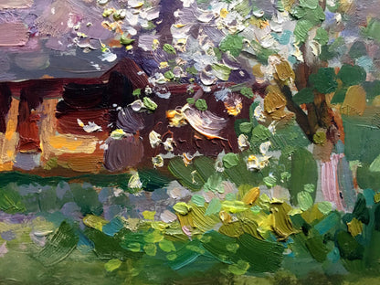 Oil painting Apple trees bloom Batrakov Vladimir Grigorievich