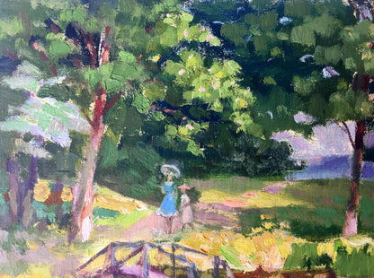 Oil painting An evening walk Batrakov Vladimir Grigorievich