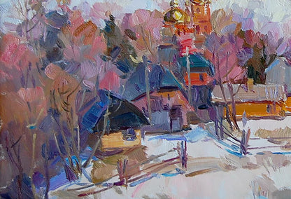 Oil Painting Mountain Winter Landscape 