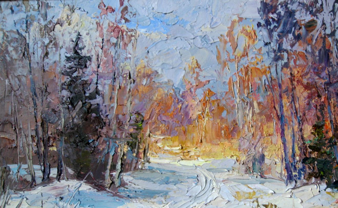 Oil painting Last rays of sun in winter Boris Serdyuk