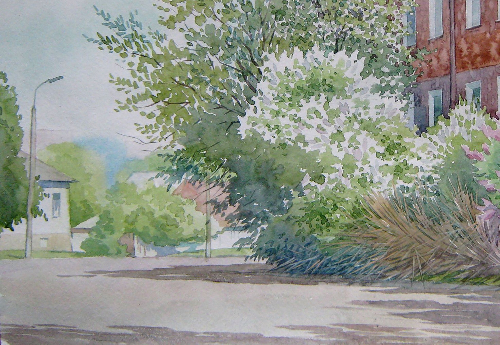 Watercolor painting City Nature Landscape 