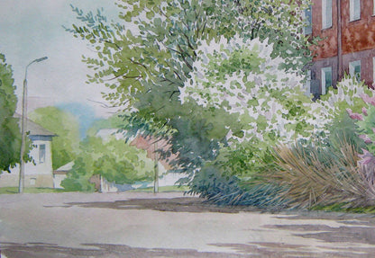 Watercolor painting City Nature Landscape 