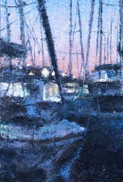 Oil painting Painting with Boats Osnach Olesia