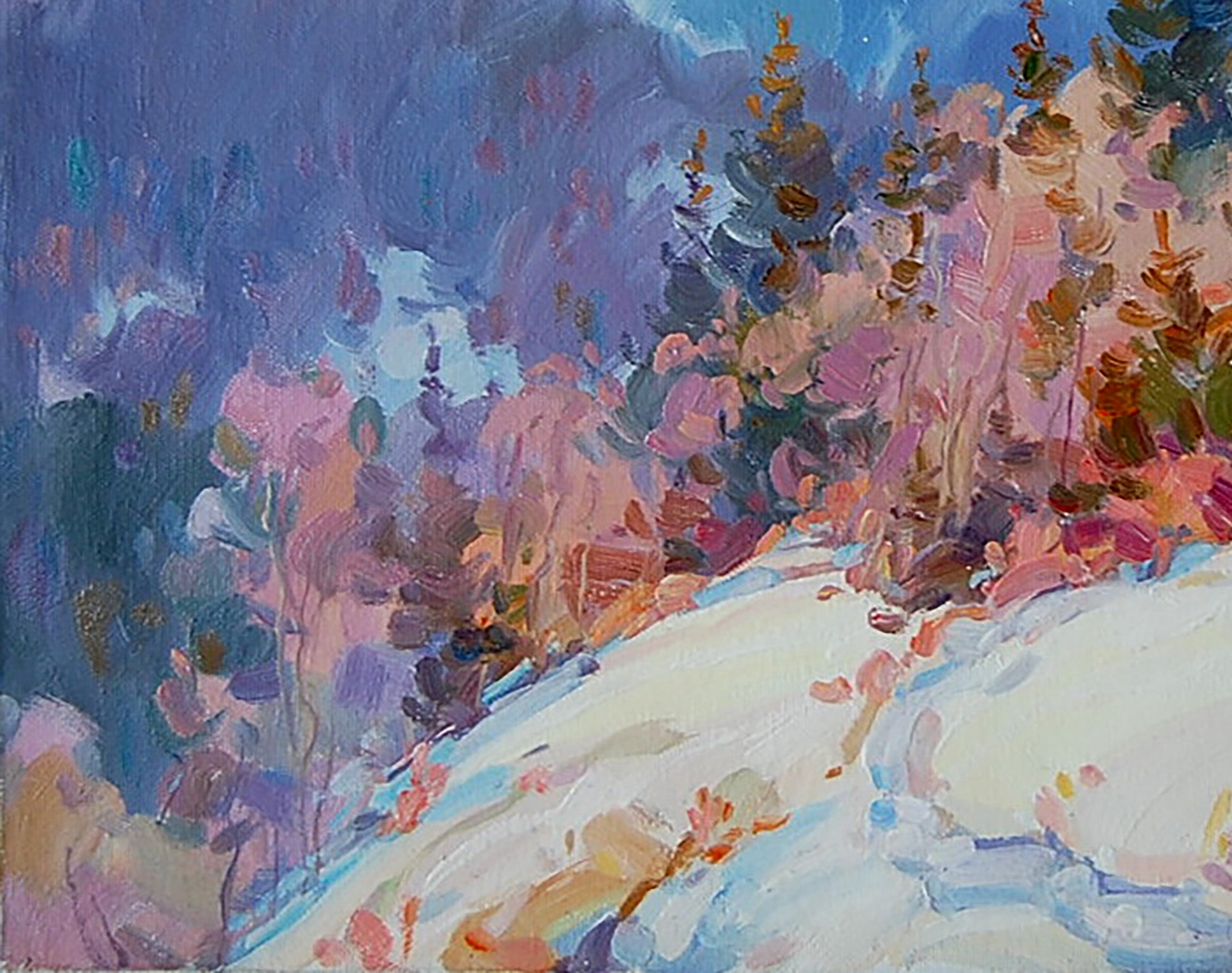 Oil painting Winter Mountain Forest 