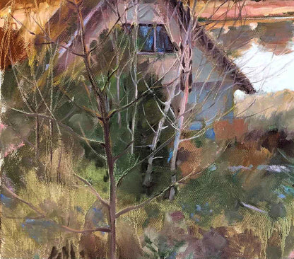 Oil painting Autumn River Nature Landscape  Osnach Olesia
