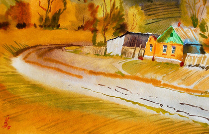 Watercolor painting On the outskirts Egor Shvachunov