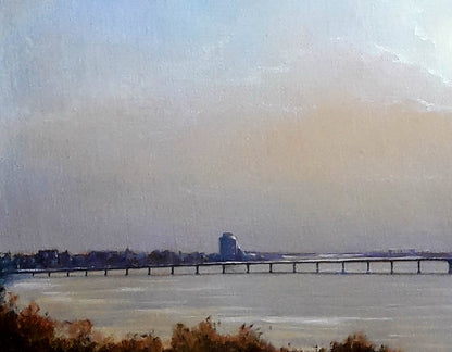 Vasily Korkishko's portrayal of the dawn scene over the Dnieper in oil
