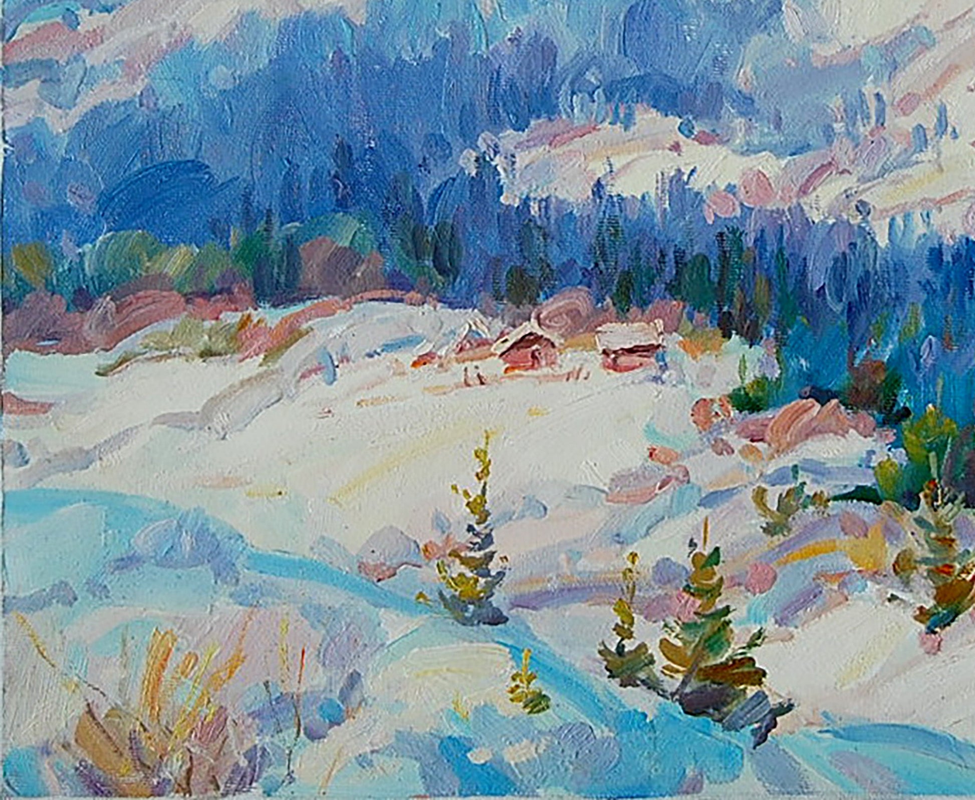 Oil Painting Mountain Winter Landscape 